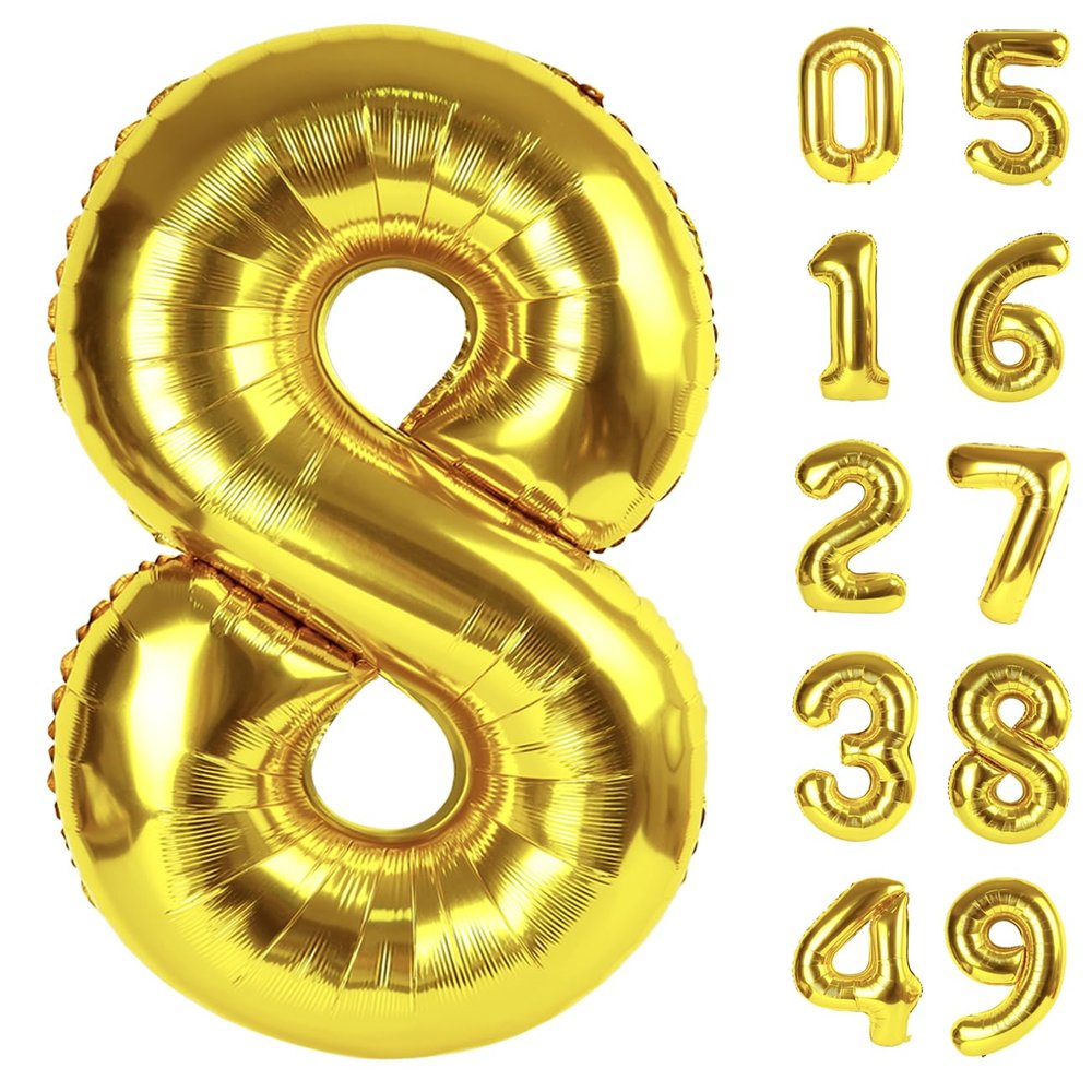 Gold Foil Number 8 Balloon 40 Inch, Helium Mylar Eight Number 8 18 28 38 48 58 88 Birthday Balloons, 8th Gold Women Men Wedding Anniversary, Graduations Party Supplies
