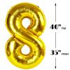 Gold Foil Number 8 Balloon 40 Inch, Helium Mylar Eight Number 8 18 28 38 48 58 88 Birthday Balloons, 8th Gold Women Men Wedding Anniversary, Graduations Party Supplies view 2
