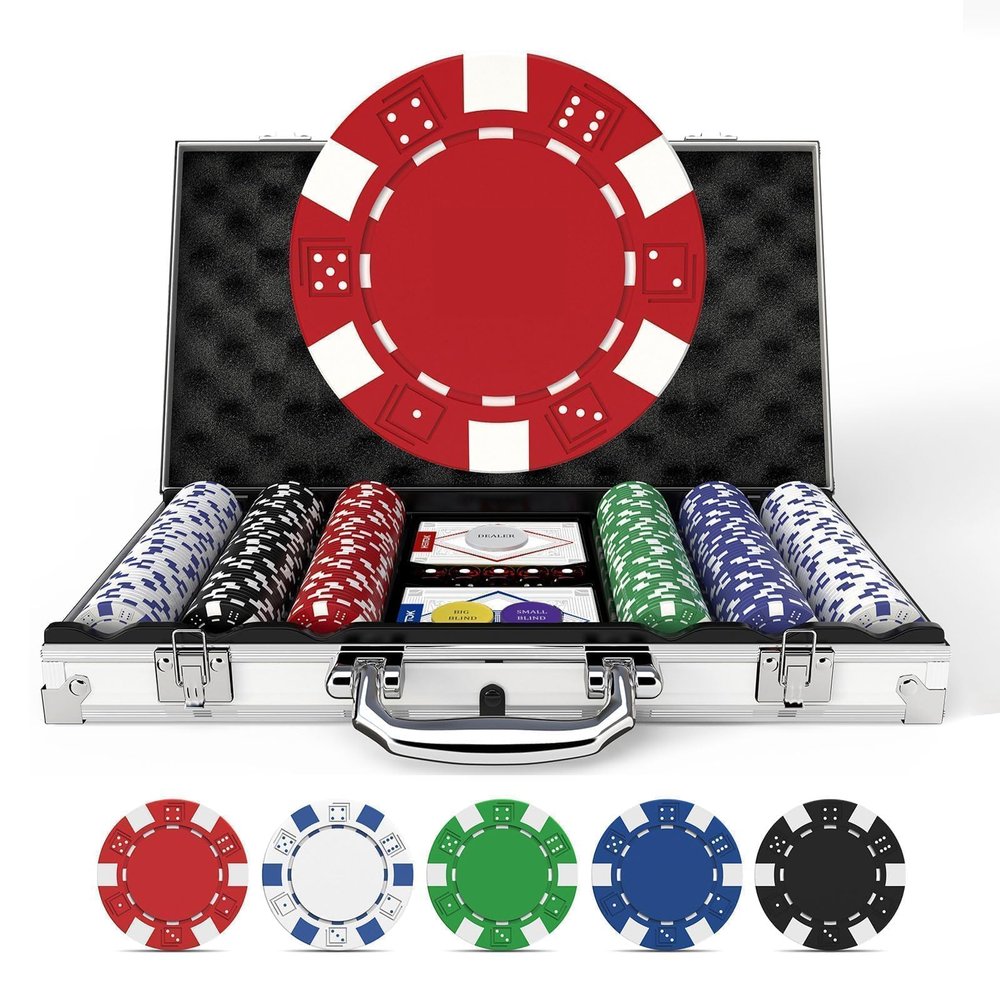 HEITOK Texas Hold'em Poker Chip Set 200-pcs with Aluminum Carrying Case & Professional Weight Chips Plus 5 Poker Dice Waterproof