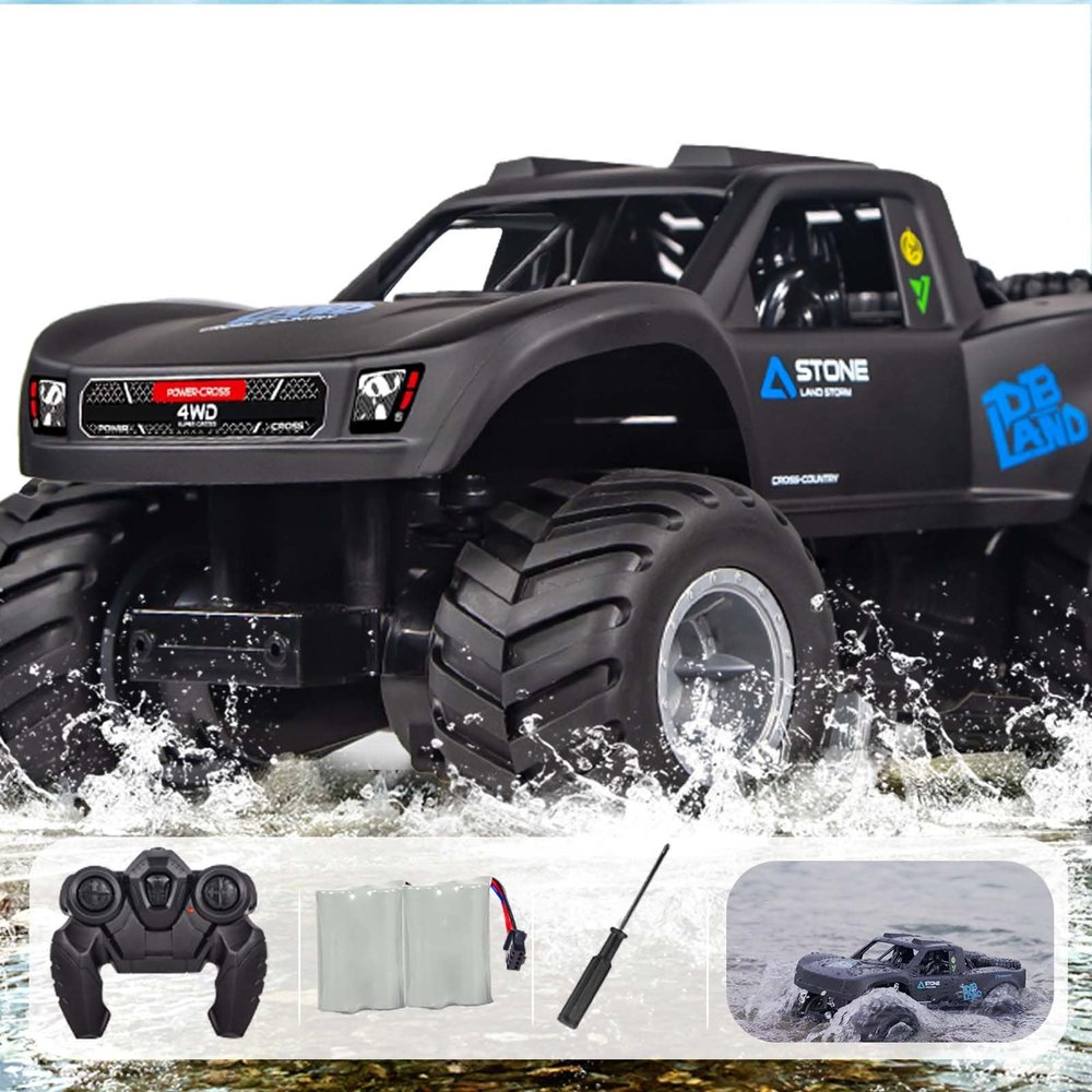 KB KAIBO Waterproof Monster Trucks for Boys, 2.4G Amphibious Rc Car, 1:16 Scale All-Terrain Rc Boat for Boys & Adults, 4WD, 2 Rechargeable Batteries, Valentines Birthday Gifts for Kids-Blue