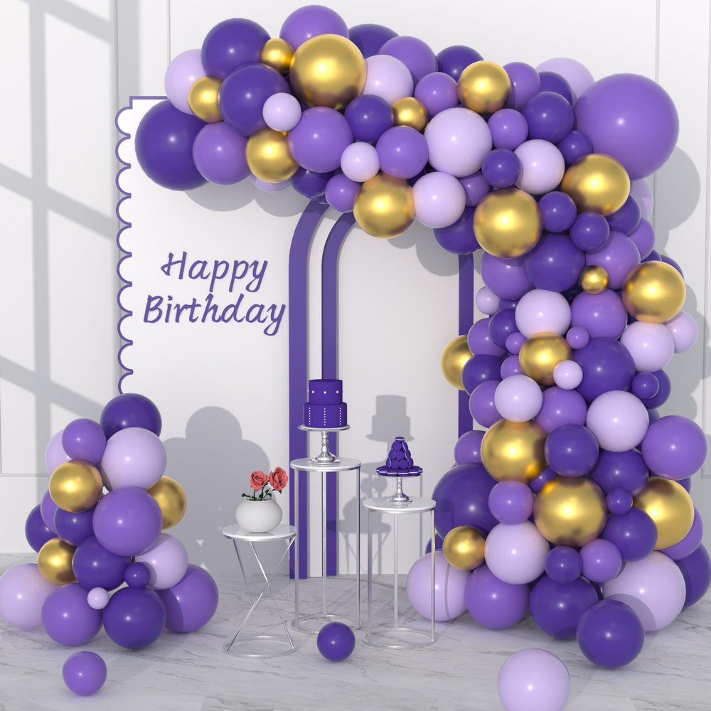 Purple Gold Balloon Garland Arch Kit, 139PCS Lavender Dark Purple Pastel Purple Metallic Gold Balloon Purple Gold Decorations for Birthday Wedding Baby Shower Anniversary Graduation Party Supplies