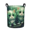 Foruidea Cute Cats Green Laundry Basket,Laundry Hamper,Collapsible Storage Bin, Oxford Fabric Clothes Baskets,Nursery Hamper For Home,Office,Dorm,Gift Basket view 1