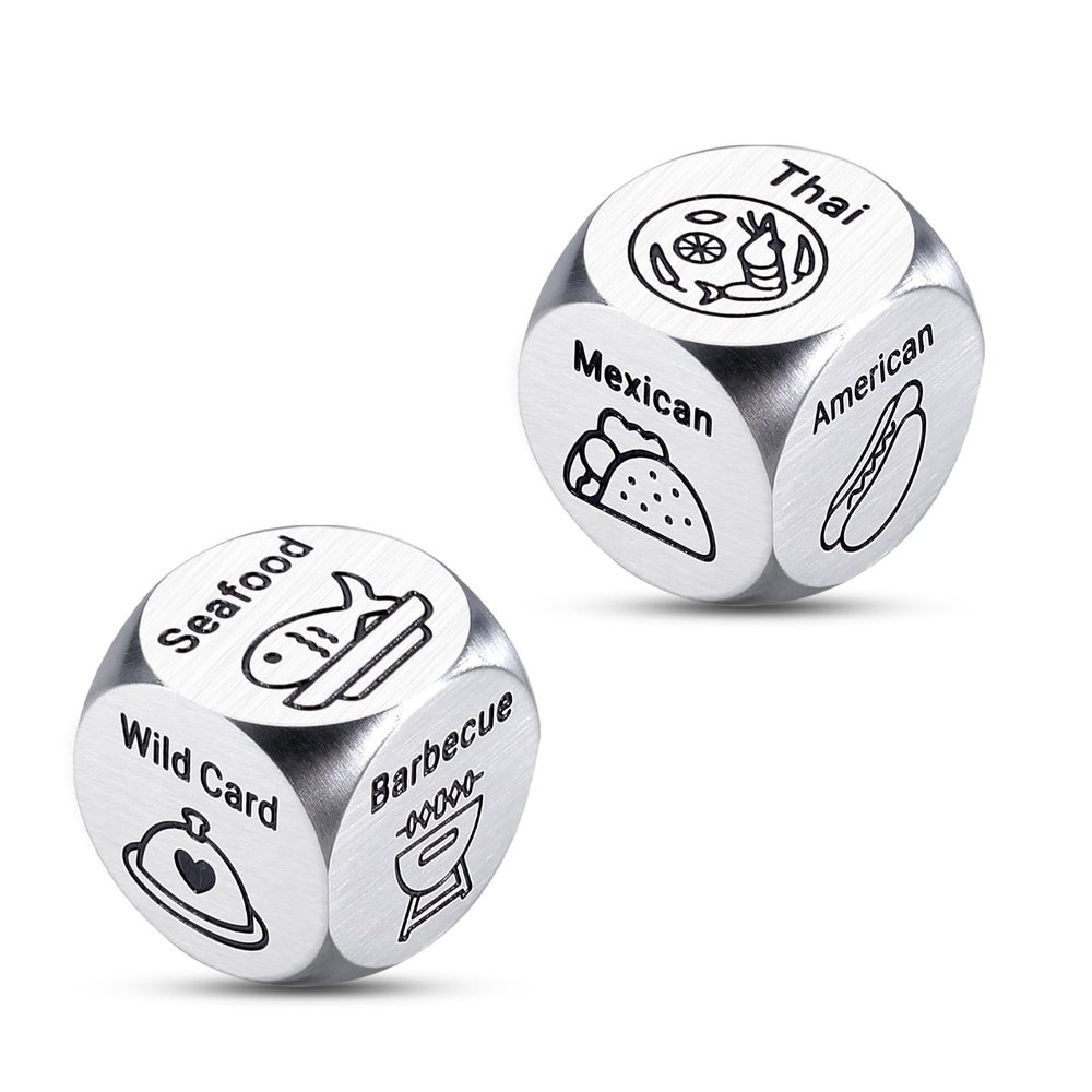 2PCS Food Dice for Couple Valentines Gifts for Boyfriend Girlfriend 11th Anniversary Steel Gifts Christmas Stocking Stuffer White Elephant Santa Swap Gift Exchange Dice Exchange Dices