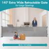 140 Inch Extra Wide Retractable Baby Gate Extra Long Dog Gate Indoor Outdoor Retractable Gate, Mesh Baby Gate Retractable Pet Gate for Large Openings, Large Dog Gate Retractable Gates for Dogs, Gray view 2