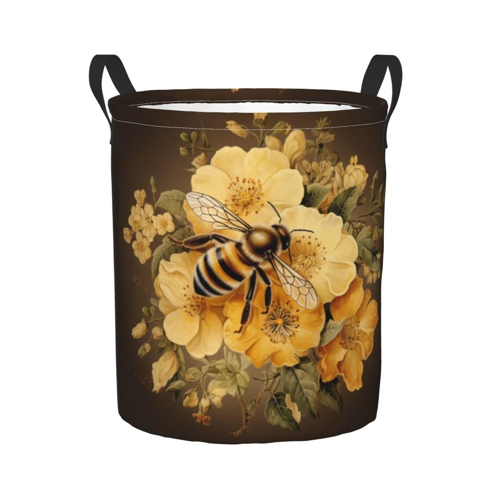 Foruidea Honey Bee Flowers Laundry Basket,Laundry Hamper,Collapsible Storage Bin, Oxford Fabric Clothes Baskets,Nursery Hamper For Home,Office,Dorm,Gift Basket