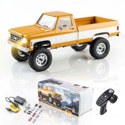 EAZYRC FMS 1/18 FCX18 Chevy K10 RC Crawler RTR with License Red, RC Pickup Truck 4x4 Chevy Hobby Grade 2-Speed Transmission Monster Truck for Adults RTR with Led Light (Yellow)