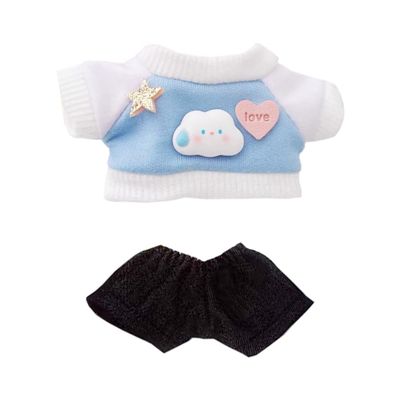 niannyyhouse 10cm~15cm Plush Doll Clothes Bunny Print Sweatshirt Jeans Doll Dress Up Accessories (Blue)