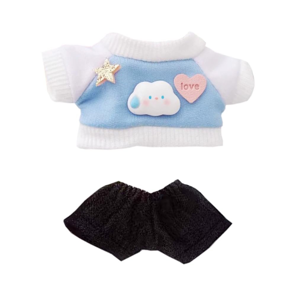 niannyyhouse 10cm~15cm Plush Doll Clothes Bunny Print Sweatshirt Jeans Doll Dress Up Accessories (Blue)
