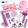 Madzee Girls Beauty Hair Salon Toys for Girls, Pretend Play Hair Stylist Toy Kit with Hairdryer, Pretend Play Hair Styling Toy Playset, Pink view 1