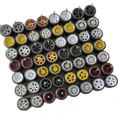 1/64 Scale Wheel and Tire Set with Axles | 10 Random Rubber Tire Packs for Hot Wheels, Matchbox, Mini GT and Diecast Cars | Custom Rim and Tire Kit for Collectors and Model Car Upgrades
