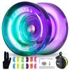 MAGICYOYO K2 Crystal Responsive Yoyo for Kids Beginners with Extra Unresponsive Yo Yo Bearing, Professional Plastic Trick Yo Yo for Adults+12 Stings+Bearing Removal Tool+Storage Bag(Green Purple) view 1