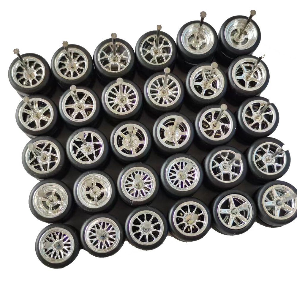 1/64 Scale Mixed/Random Real Riders Wheels Set - Chrome Finish (Electroplating) - Rims and Tires for 10 Cars, Compatible with Hot Wheels/Matchbox