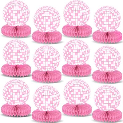 12PCS Disco Ball Party Decorations 70s Disco Table Honeycomb Centerpieces Western Cowgirl Party Table Toppers Hot Pink Disco Party Table Centerpieces for Girls Birthday Party Supplies