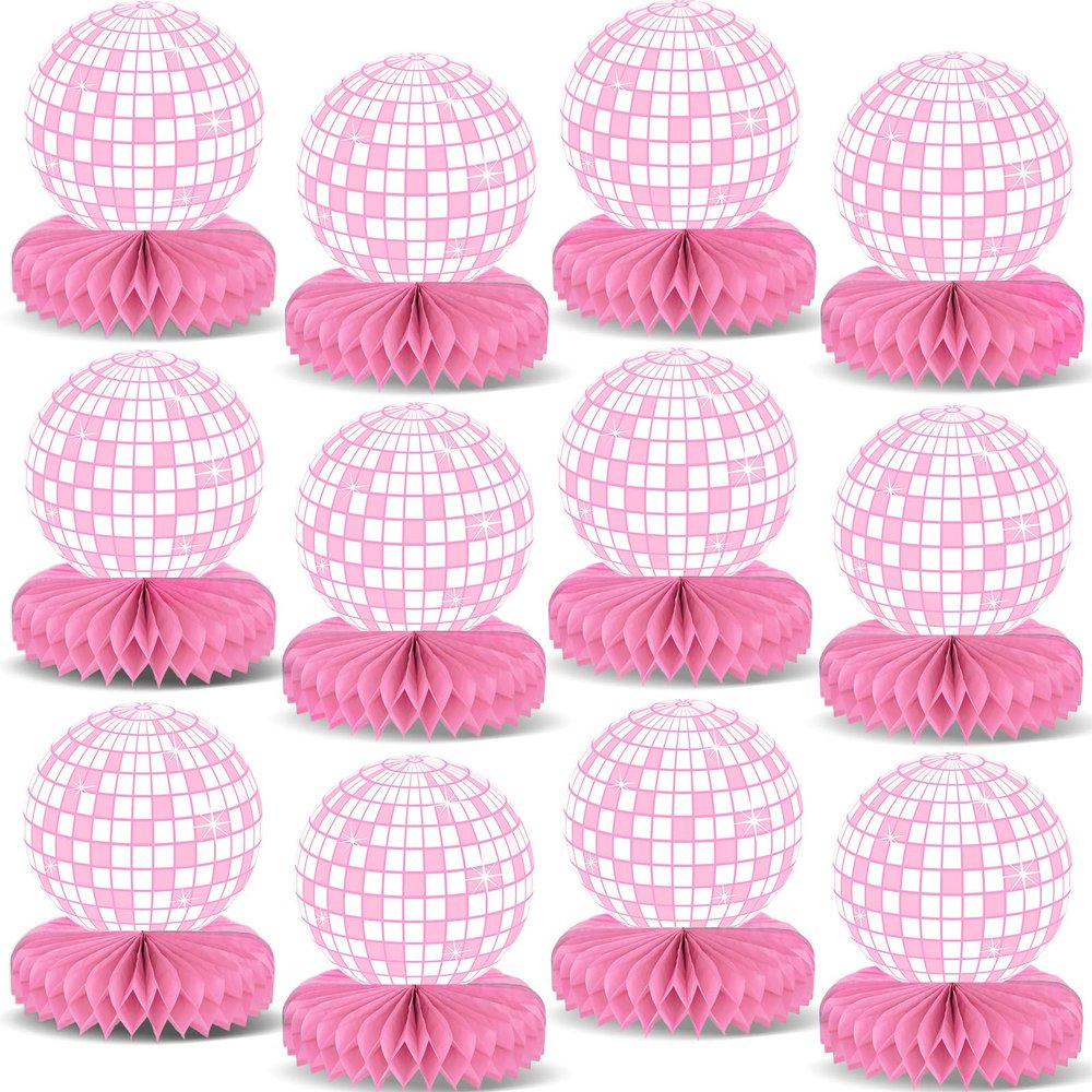 12PCS Disco Ball Party Decorations 70s Disco Table Honeycomb Centerpieces Western Cowgirl Party Table Toppers Hot Pink Disco Party Table Centerpieces for Girls Birthday Party Supplies