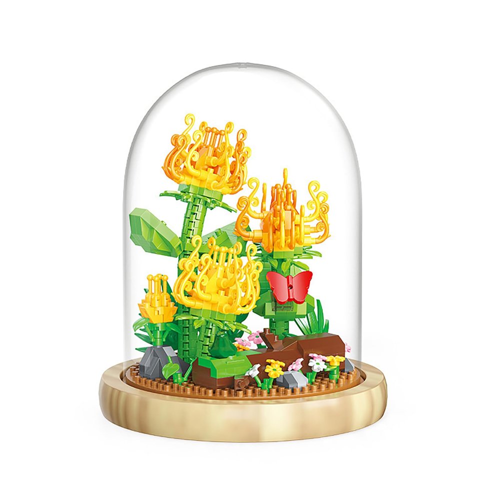 Artificial Flowers Building Kits,Golden Chrysanthemum 611Pcs with Platic Cover for Decoration,DIY Creative Building Kit, Creative Gift for Children Adults