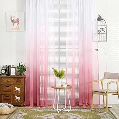 HooHero Elegant Sheer Curtains Window Decor 54 Wide Kids Baby Room Bedroom Decor Modern Simple Ombre Style Panel