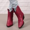 ZBYY Women Western Cowboy Cowgirl Stitched Ankle Boots Embroidered Snip Toe Chunky Stacked Heel Pull on Short Booties view 2