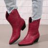 ZBYY Women Western Cowboy Cowgirl Stitched Ankle Boots Embroidered Snip Toe Chunky Stacked Heel Pull on Short Booties view 3