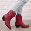 ZBYY Women Western Cowboy Cowgirl Stitched Ankle Boots Embroidered Snip Toe Chunky Stacked Heel Pull on Short Booties view 4