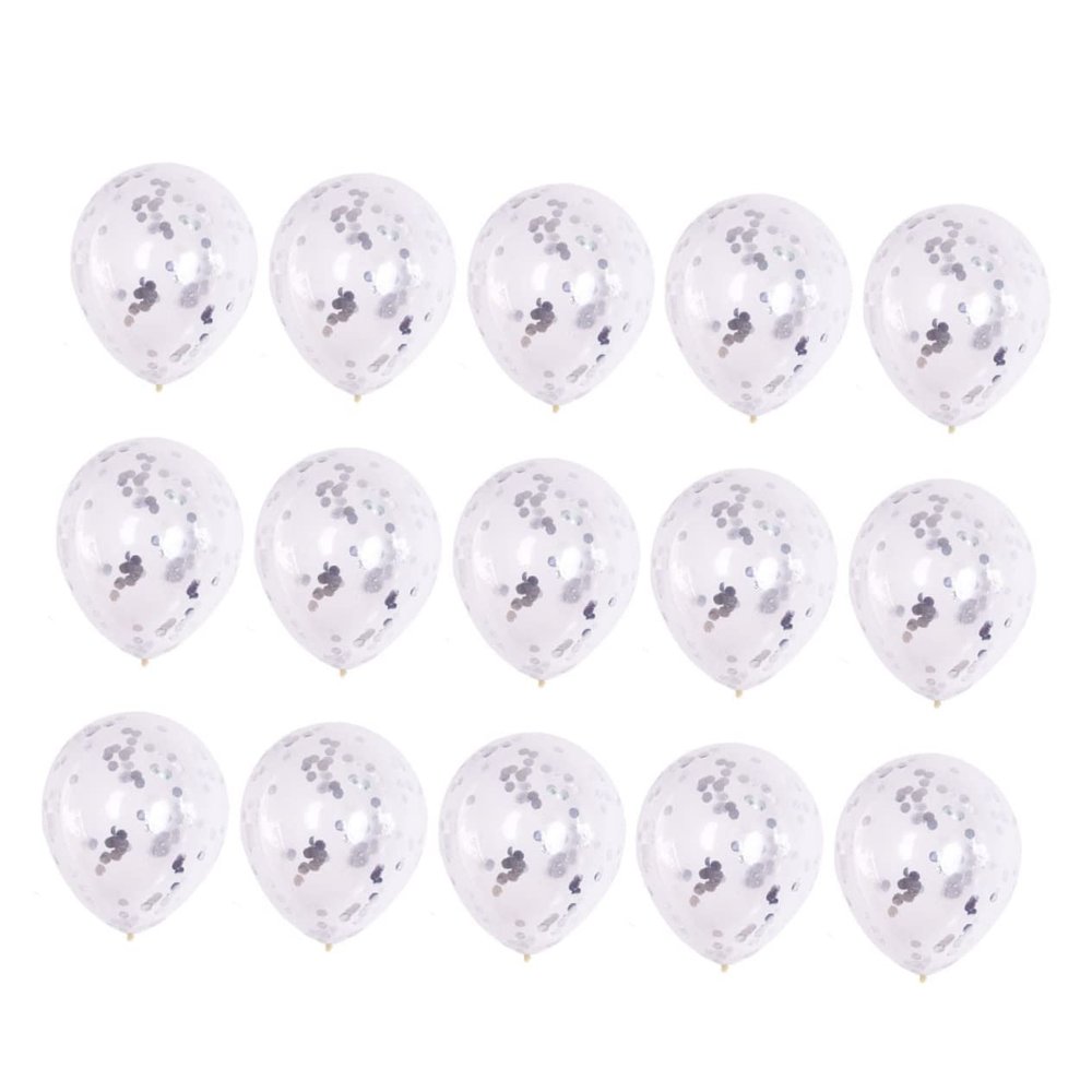VICASKY 15pcs Transparent Confetti Balloons for Birthday and Wedding Decorations Reusable Balloons Silver Confetti for Party Layout and Photo Props