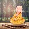 Solar Little Monk Figurine - Cute Buddha Sculpture, Energy-Sensing Small Monk Ornaments for Car Dashboard & Home Decor(Gold) view 3