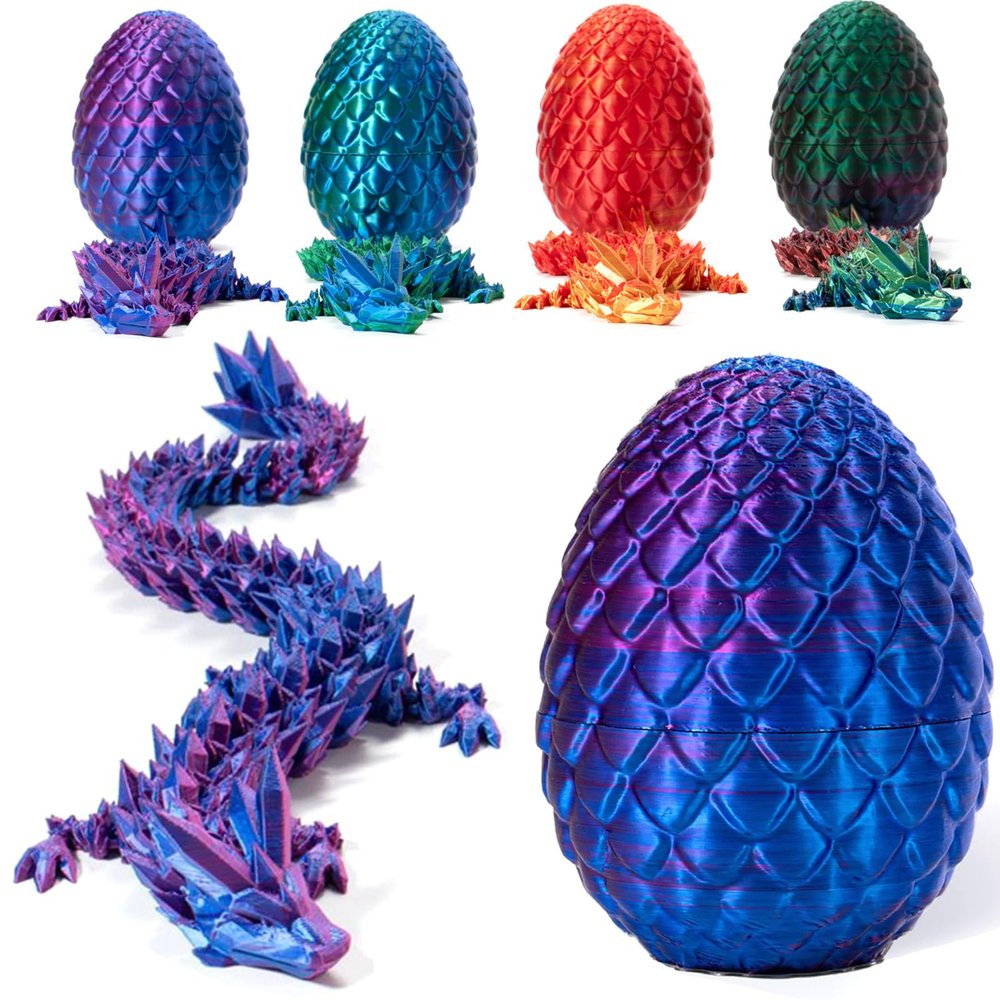 3D Printed Dragon Egg With Fully Articulated Crystal Dragon Inside - Easter Egg Fidget Toy, Home Office Decor, Executive Desk Toy