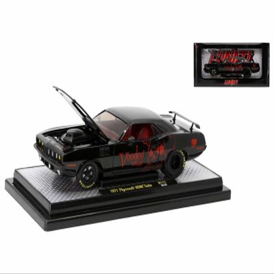 M2 1971 Plymouth Hemi Barracuda Black Metallic with Red Interior Voodoo by Lunati Limited Edition to 6650 Pieces Worldwide 1/24 Diecast Model Car 40300-111B