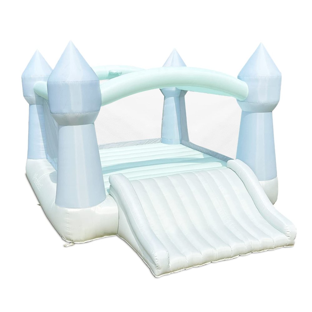 Bounceland Party Castle Daydreamer Mist Bounce House [No Blower], 16.4 ft L x 13.1 ft W x 9.3 ft H, Basketball Hoop, Trendy Pastel Color, Fun Slide & Bounce Area, Castle Theme for Kids