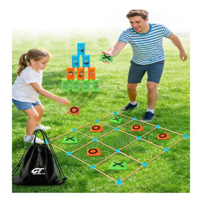 2-in-1 Giant Tic Tac Toe and Can Toss Game - Outdoor Games for Kids & Family, Backyard and Indoor Party Game Set with Bean Bags & Storage Bag