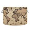 Wassud Brown World Map Round Canvas Fabric Storage Baskets with Handles, Storage Bins Stuffed Animal Storage Laundry Basket Toy Storage Basket for Clothes Towel Toys,20 x 14 Inches view 1