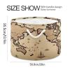 Wassud Brown World Map Round Canvas Fabric Storage Baskets with Handles, Storage Bins Stuffed Animal Storage Laundry Basket Toy Storage Basket for Clothes Towel Toys,20 x 14 Inches view 2