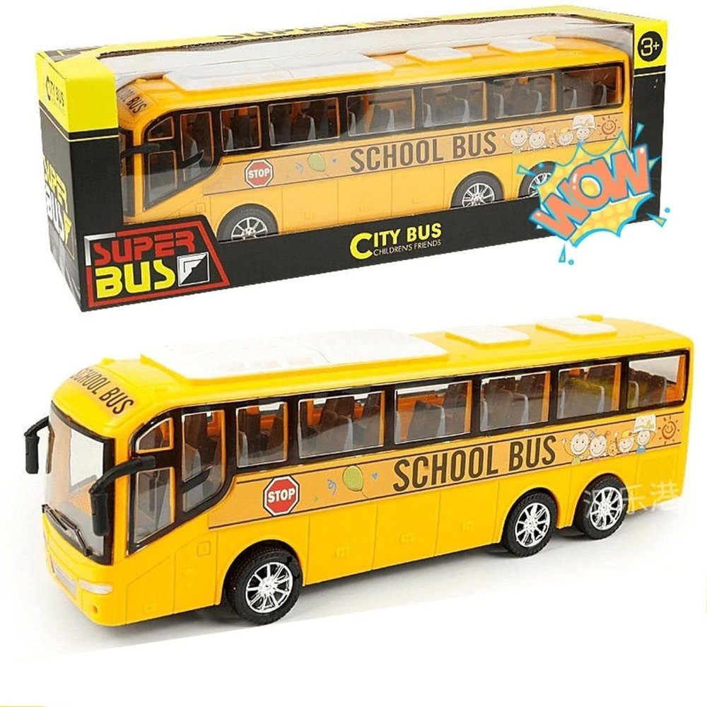 AUTERCO 12.5'' Yellow School Bus Toys Car Model for Kids, 1:16 Scale City Bus for Toddlers, DieCast Inertia Pull Back Play Buses Vehicle for Boys Girls, Birthday Party Gift for Childrens (Yellow)