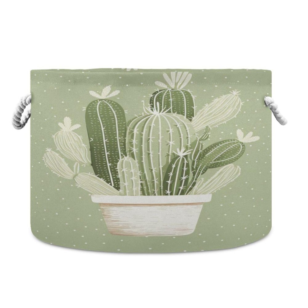 Wassud Cactus in Pot Round Canvas Fabric Storage Baskets with Handles, Storage Bins Stuffed Animal Storage Laundry Basket for Clothes Towel blankets,20 x 14 Inches