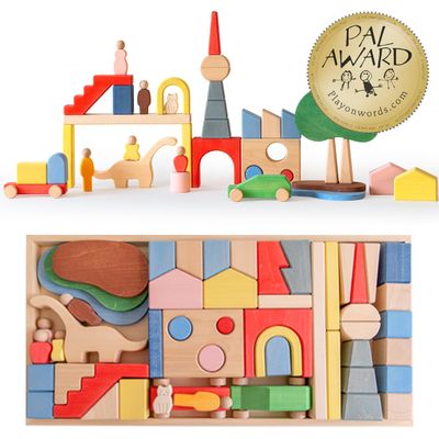 AVDAR Large Wooden Building Blocks for Toddlers, Exclusive Designed Metropolis Wooden Blocks Ages 1-3, City Construction Stacking Educational Montessori Toys Gifts