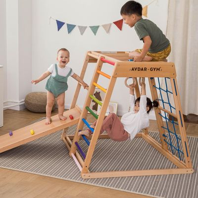 AVDAR Indoor Playground Jungle Gym, 8-in-1 Beechwood Indoor Playground for Kids 1-3 & Toddlers, Wooden Montessori Climbing Playset for Kids, Easy Assembly, Safe & Sustainable