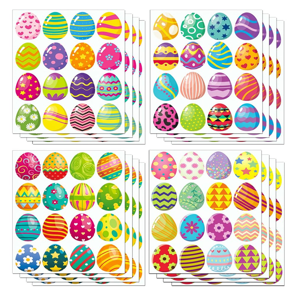 Ozepao 16 Sheets Easter Egg Stickers for Kids 256 Pcs Easter Stickers Bulk for Gifts Bags Cards Envelopes Decor