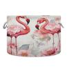 Wassud Flamingos in Flower Round Canvas Fabric Storage Baskets with Handles, Storage Bins Stuffed Animal Storage Laundry Basket for Clothes Towel blankets,20 x 14 Inches view 1