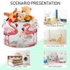 Wassud Flamingos in Flower Round Canvas Fabric Storage Baskets with Handles, Storage Bins Stuffed Animal Storage Laundry Basket for Clothes Towel blankets,20 x 14 Inches view 4