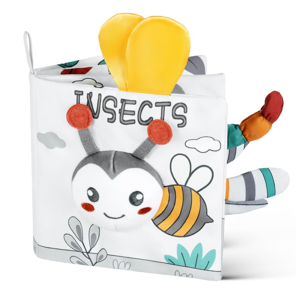 HOTUT Cloth Book for Babies Touch and Feel - Soft 3D Sensory Crinkle Fabric Books for Newborns Infants, High Contrast Toddler Learning Toy for 0-6 Months Boys Girls (Bee)