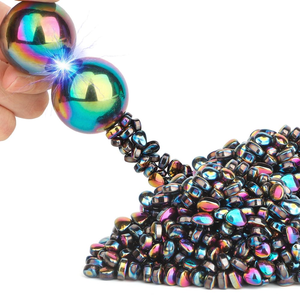 Umnodobn Magnet Slime Putty, Fidget Toy Ferrite Putty Beads, Hematite Magnetic Stones Eggs with 1.26 inch Magnet Balls, Cool Desk Toy, EDC Toy Science Kit Gift Age:15+