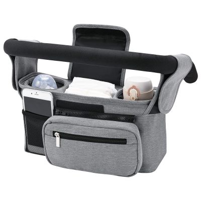 jyibinee Jogging Stroller Organizer, Multifunctional Baby Oxford Cloth Stroller Organizer Bag, Detachable Zipper Phone Pouch for Outdoor Grey
