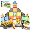 Coodoo Kids Games Magnetic Tiles Road Set with Extendable Magnetic Crane, City Construction Building Toys for Toddlers STEM Preschool Ages 4-6 5-7, Gifts for 3+ Year Old Boys Girls Kids Toys with Car view 1