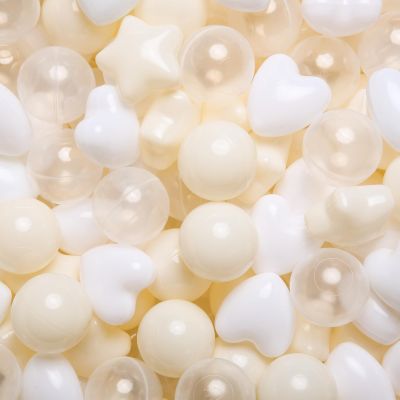 GOGOSO Ball Pit Balls,Plastics Balls for Ball Pit, Stars Hearts Shape for PastelBall for Toddlers Kids, Beige+Clear+White,100pcs