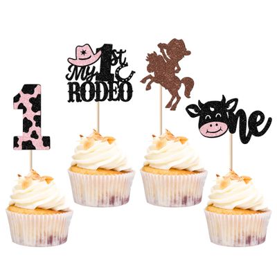 Rsstarxi 24 Pack Cowboy & Cowgirl 1st Birthday Cupcake Toppers - Western Party Cake Decorations