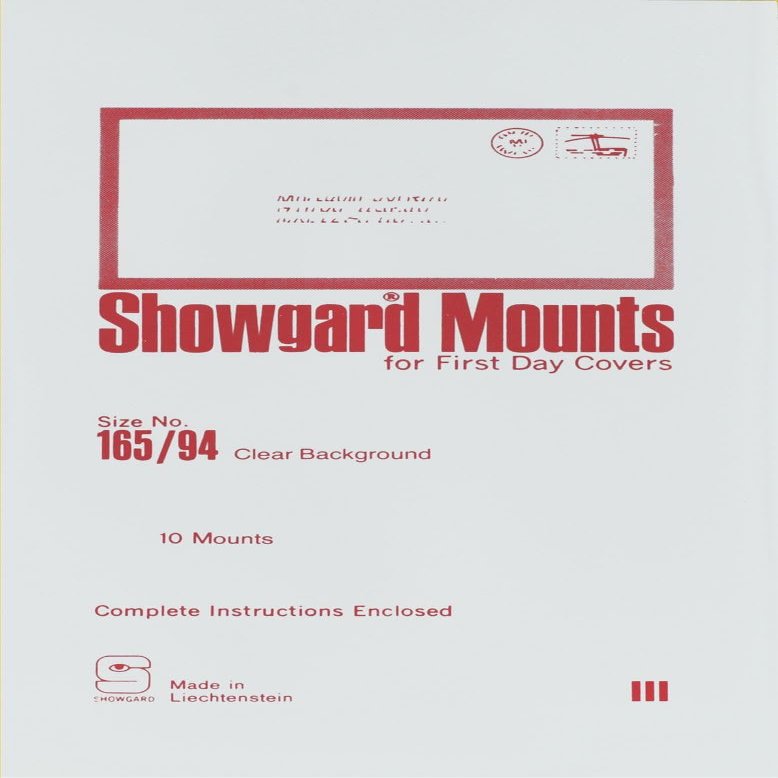 Showgard Stamp Mounts Clear Background Precut Size 165/94 First Day Cover 10 Mounts