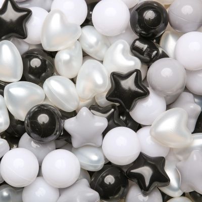 GOGOSO Ball Pit Balls,Plastics Balls for Ball Pit, Stars Hearts Shape for PastelBall for Toddlers Kids, Black+Gray+Pearl White,200pcs