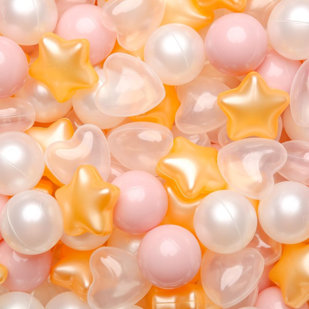 GOGOSO Ball Pit Balls,Plastics Balls for Ball Pit, Stars Hearts Shape for PastelBall for Toddlers Kids,Pink Gold White Clear,200pcs