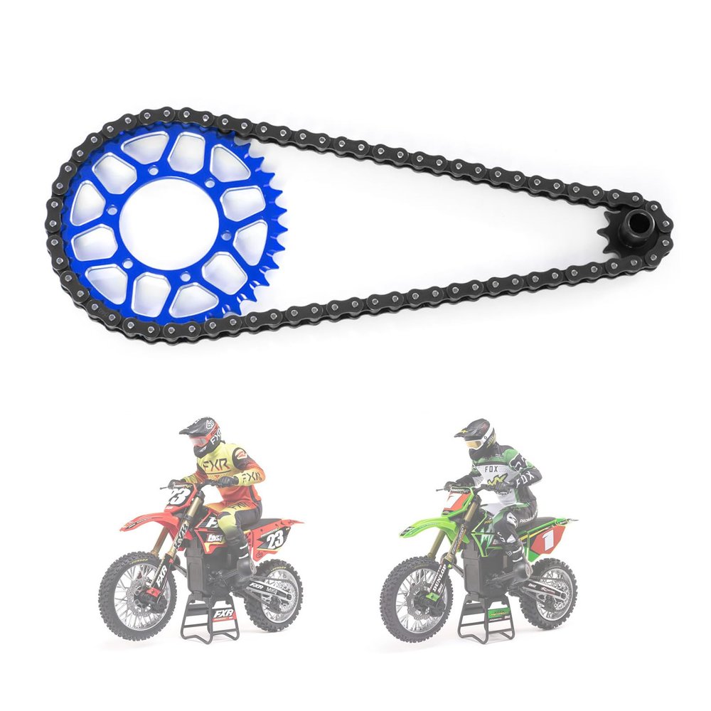 XSYGO Aluminum 7075 Rear Hub Chain Sprocket 36T Gears +Manganese Steel Roller Chain Set for LOSI 1/4 Promoto-MX Motorcycle RTR Upgrade Parts (Blue)