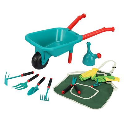 Kids Gardening Set, Includes Wheelbarrow, Watering Can,Gardening Gloves, Gardening Pruner, Hand Rake, Double Hoe, Shovel, Apron with Pocket, Outdoor Indoor Toddler Gardening Tools Set