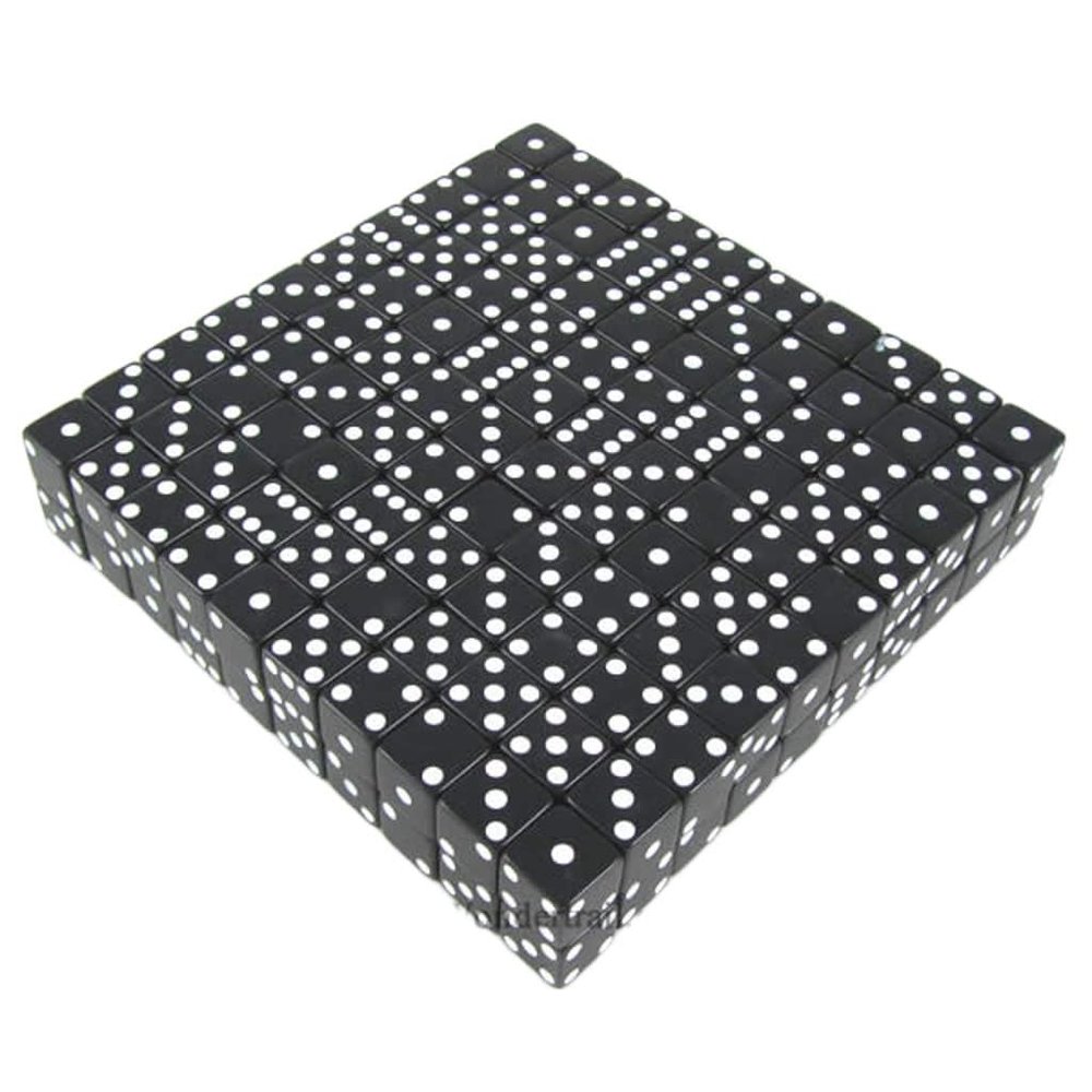Black Opaque Dice with White Pips D6 12mm (1/2in) Bulk Pack of 200 Koplow Games